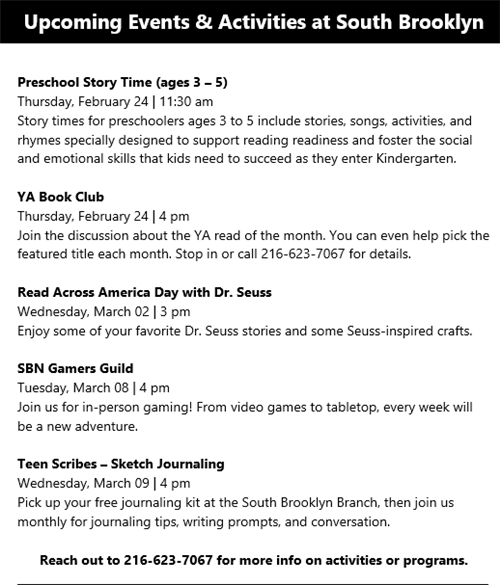 Library programing February/March